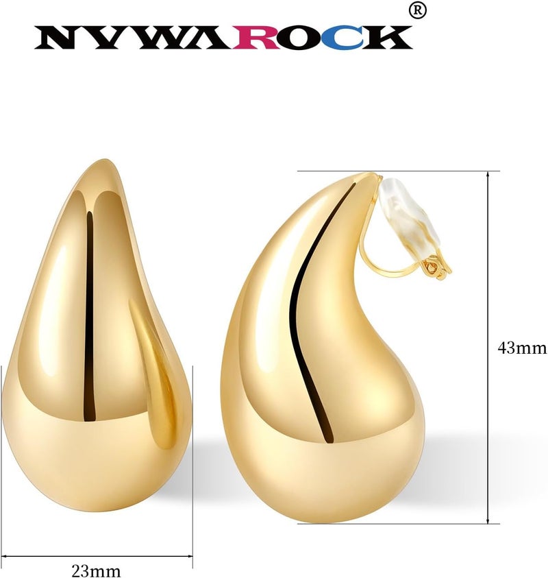 NVWAROCK Store Gold Drop Clip On Earrings Dupes Teardrop Chunky Non Pierced Earring 14K Real Gold Plated Hypoallergenic Lightweight Earrings for Women（Gold and Silver） - Image 2